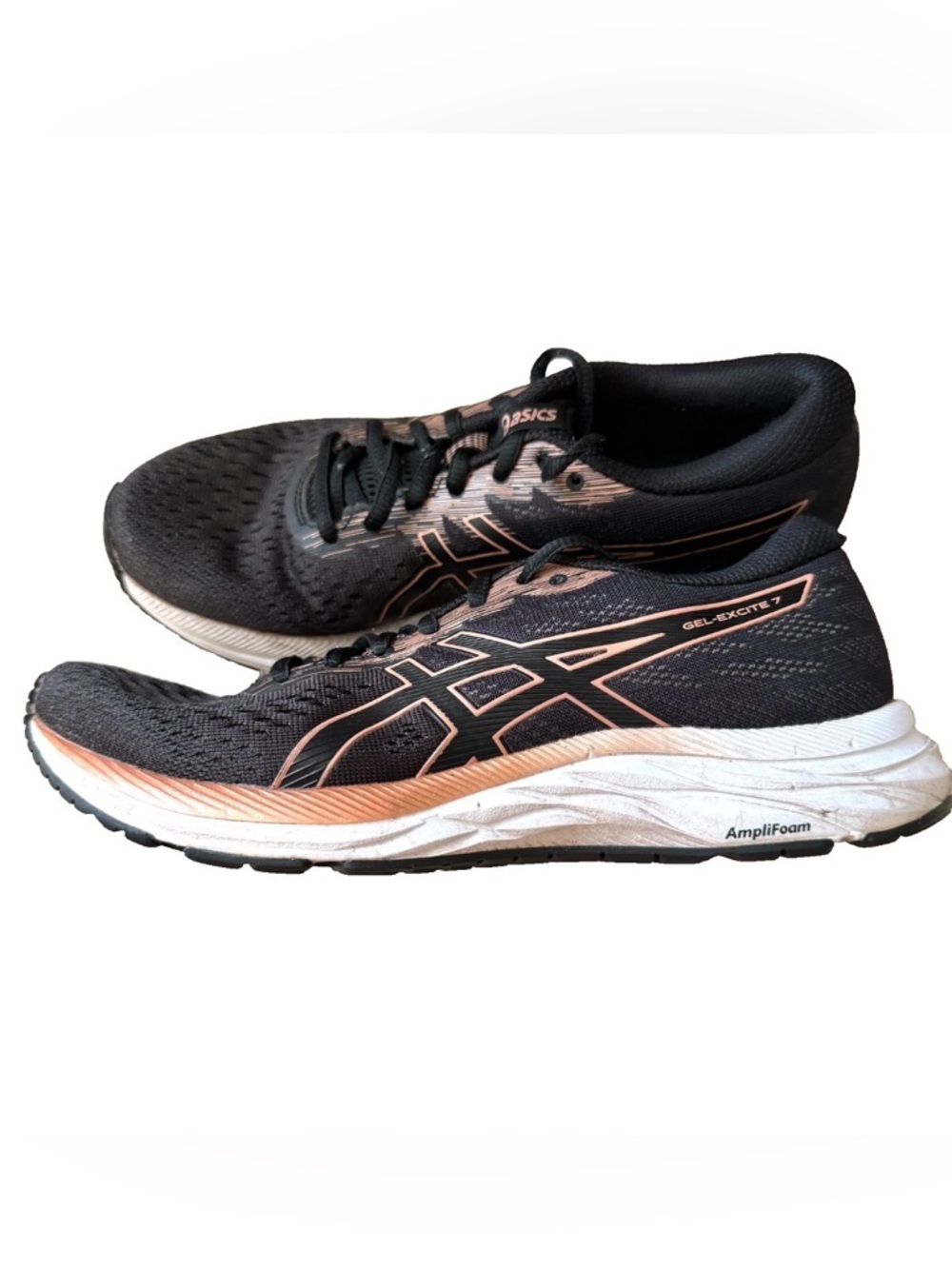 Asics Gel Excite 7 Black Gold Womens Size 8 Amplifoam Lace up Running - 1012A562